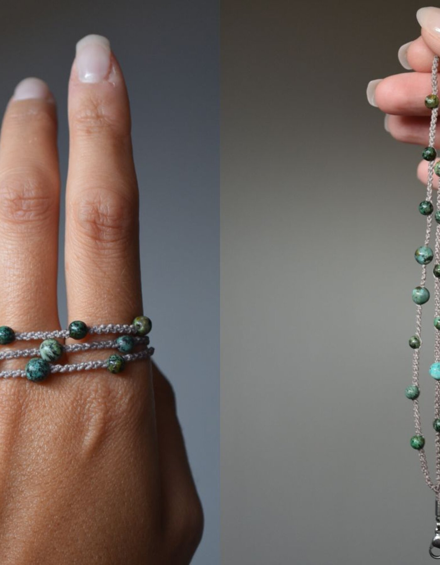 Bracciale multifilo in macramè con pietre dure