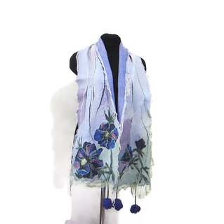 Sciarpa artistica infeltrita lana merino seta Sciarpa donna lunga calda lavanda fiori viola feltro fatto a mano regalo unico per le donne