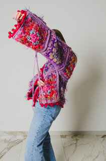 Cardigan Grace - couture artigianale in lana e viscosa viola e rosso