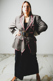 PINK THREAD – Blazer Vintage in Pura Lana Vergine con Ricamo a Mano