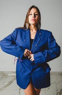 VINTAGE UPCYCLING BLUE JACKET WITH CLIMBING STRAPS