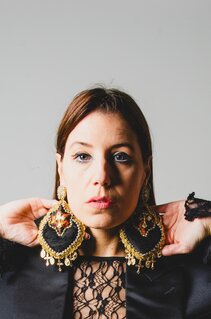 LARGE BLACK AND BRONZE HEART EARRINGS