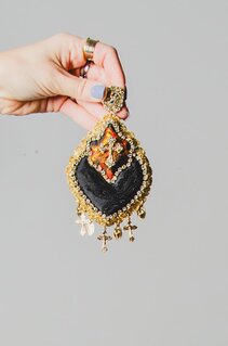 LARGE BLACK AND BRONZE HEART EARRINGS