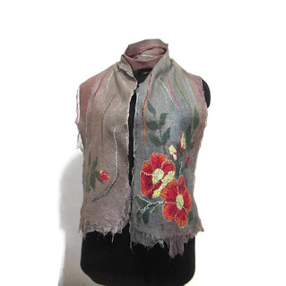 Sciarpa feltro lana merino seta Sciarpa artistica Caldo lunga marrone Infeltrimento fatto a mano